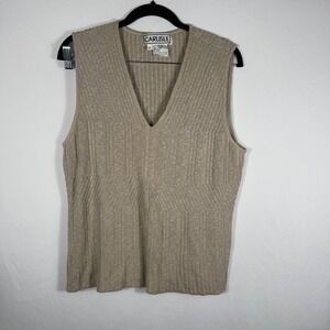 CARLISLE Sleeveless V Neck Sweater Vest Beige Knit Size XL